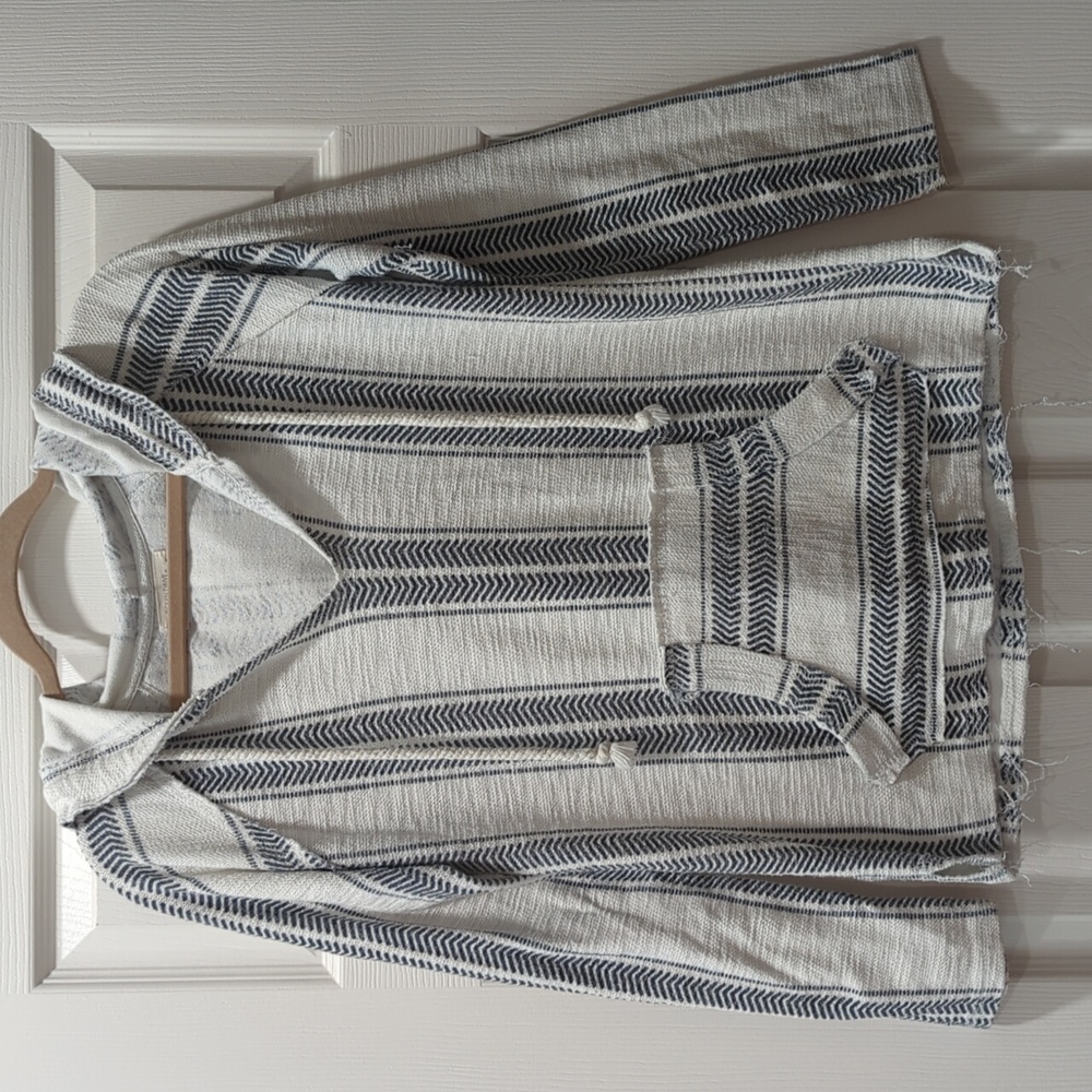 Beach Boho Hoodie - Blue & Off-white - Ocean Drive Size Small